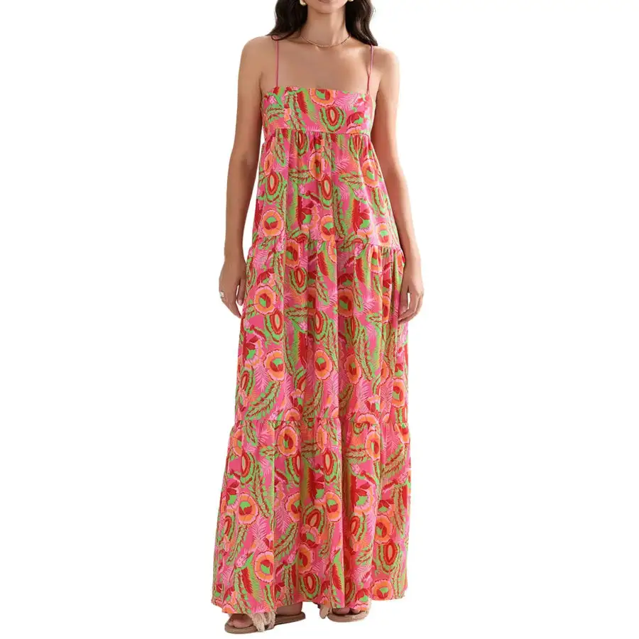 Relaxed Printed Square Neck Cami Maxi Dress