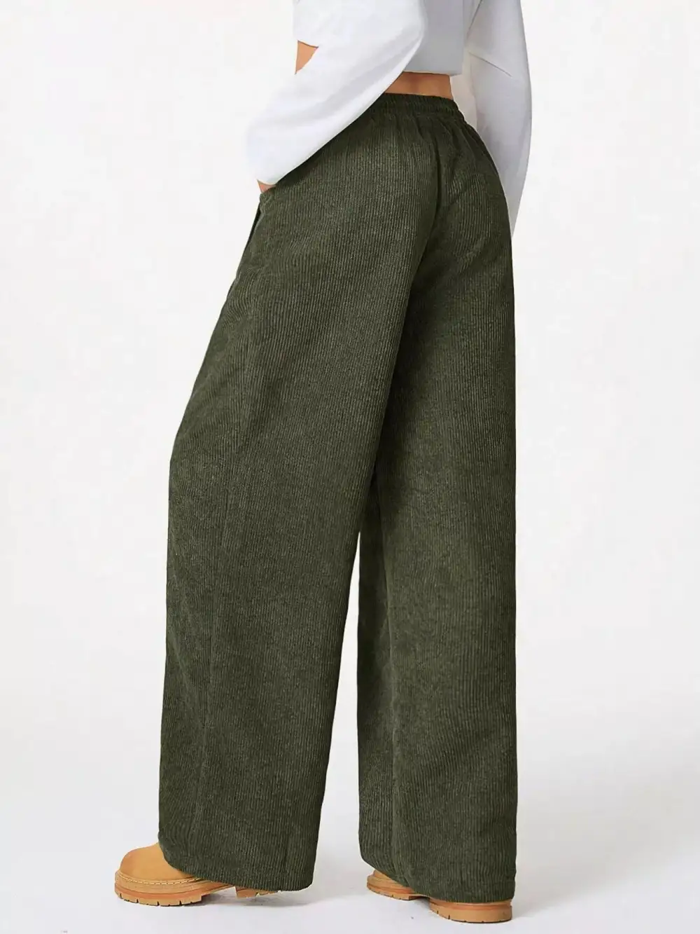 Wide Leg Corduroy Drawstring Pocketed Pants
