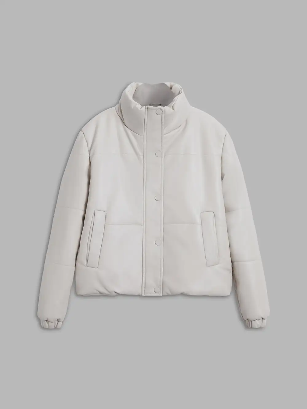 Faux Leather Stand Collar Jacket