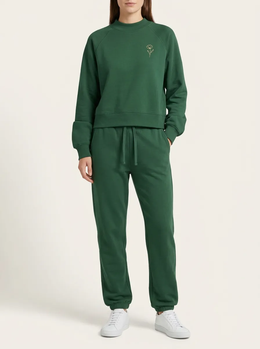 Floral Line Art Print Accented Sweatshirt and Pants Set