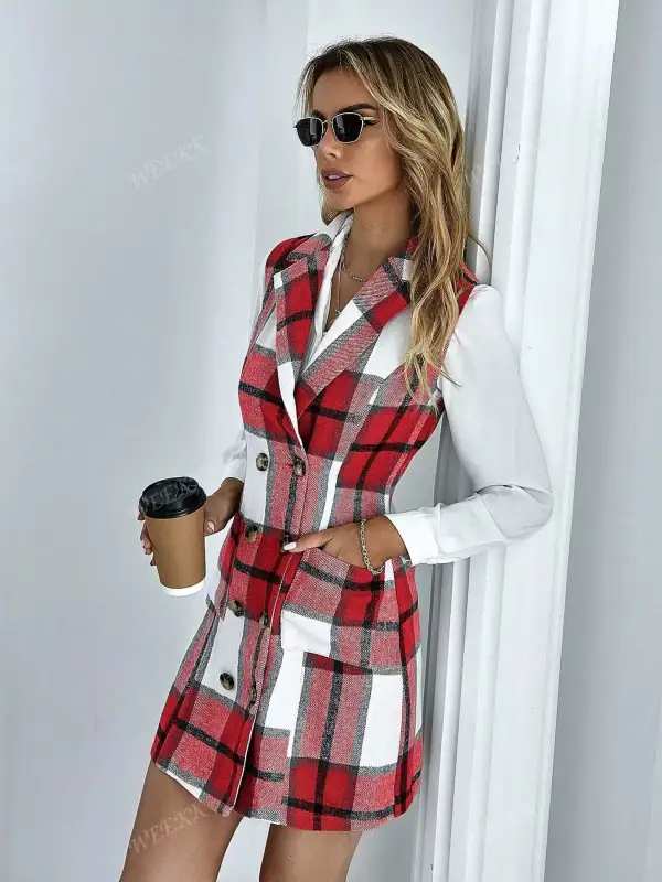 Plaid Sleeveless Dress Casual