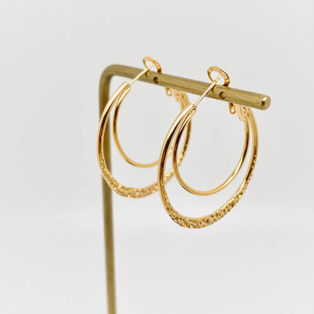 Stainless Steel Double Loop Design Plated Hoop Earrings