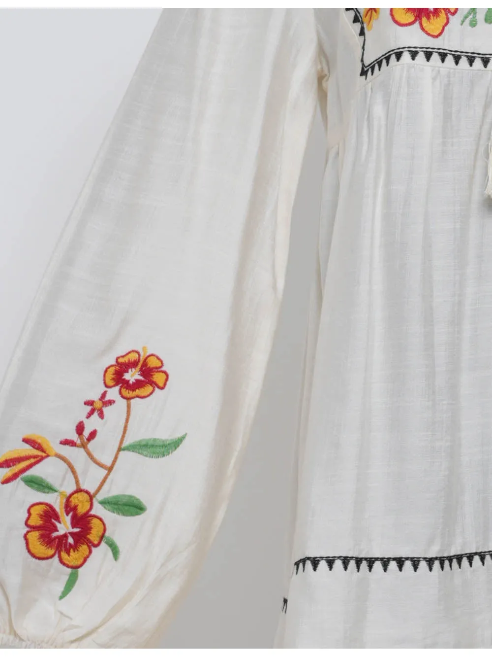 Boho Embroidery Front Babydoll Blouse