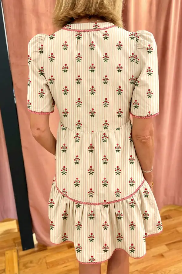Floral Striped Ruffle Dress Casual