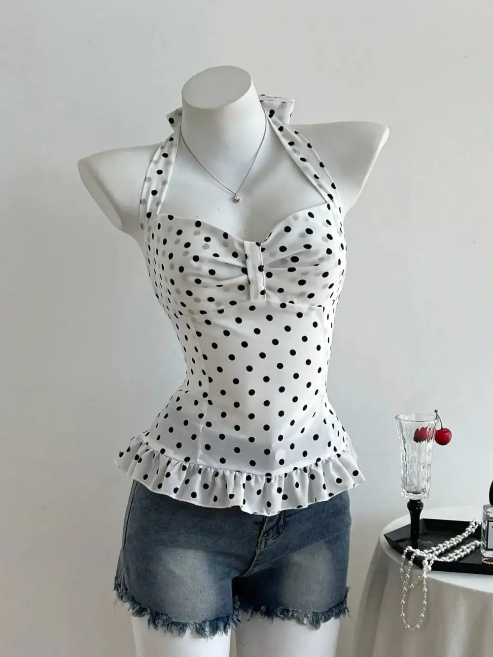 Polka Dot Halter Neck