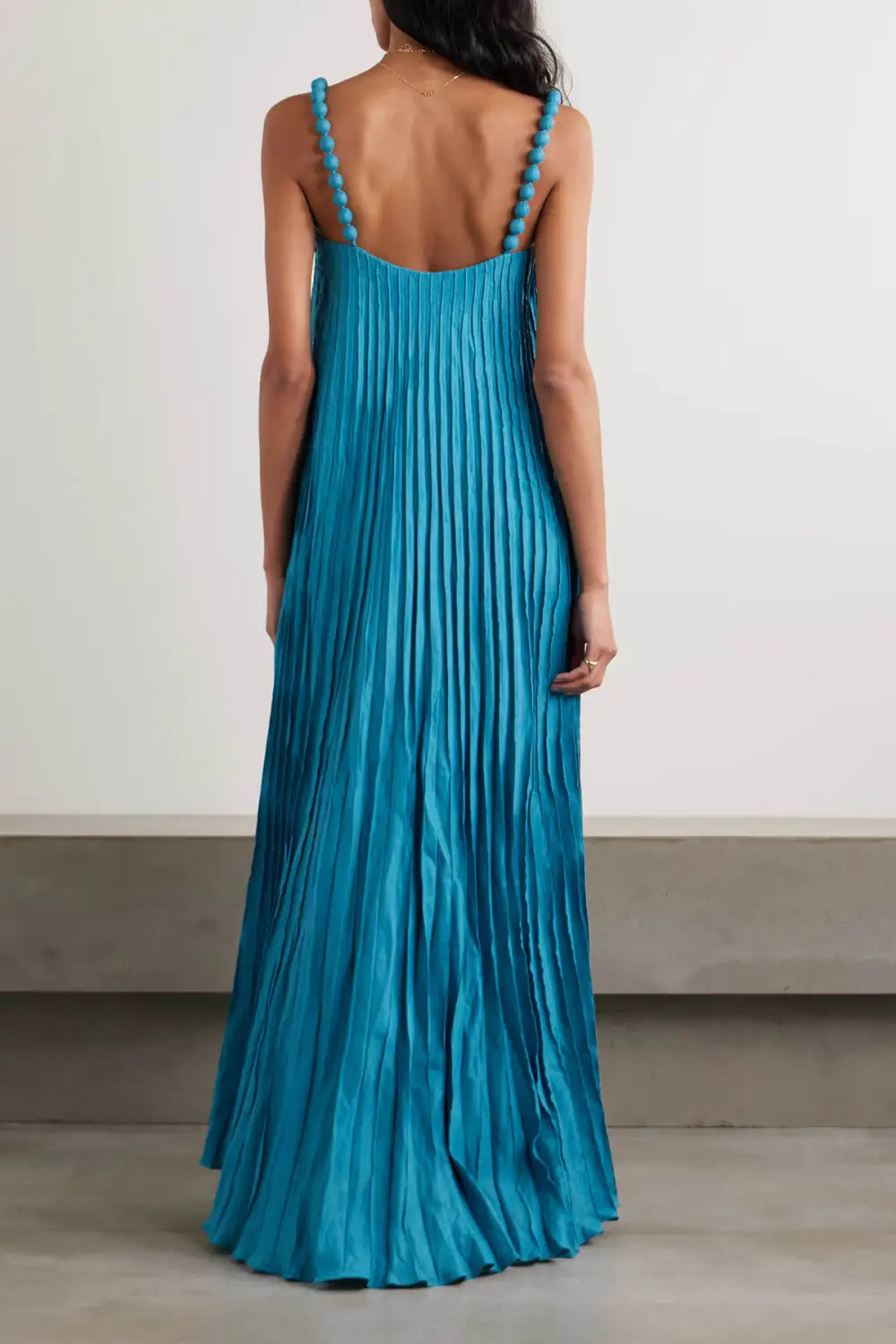 Beaded Pleated Linen Maxi Dress