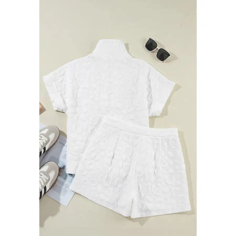 Half Zip Short Sleeve Top and Shorts Set