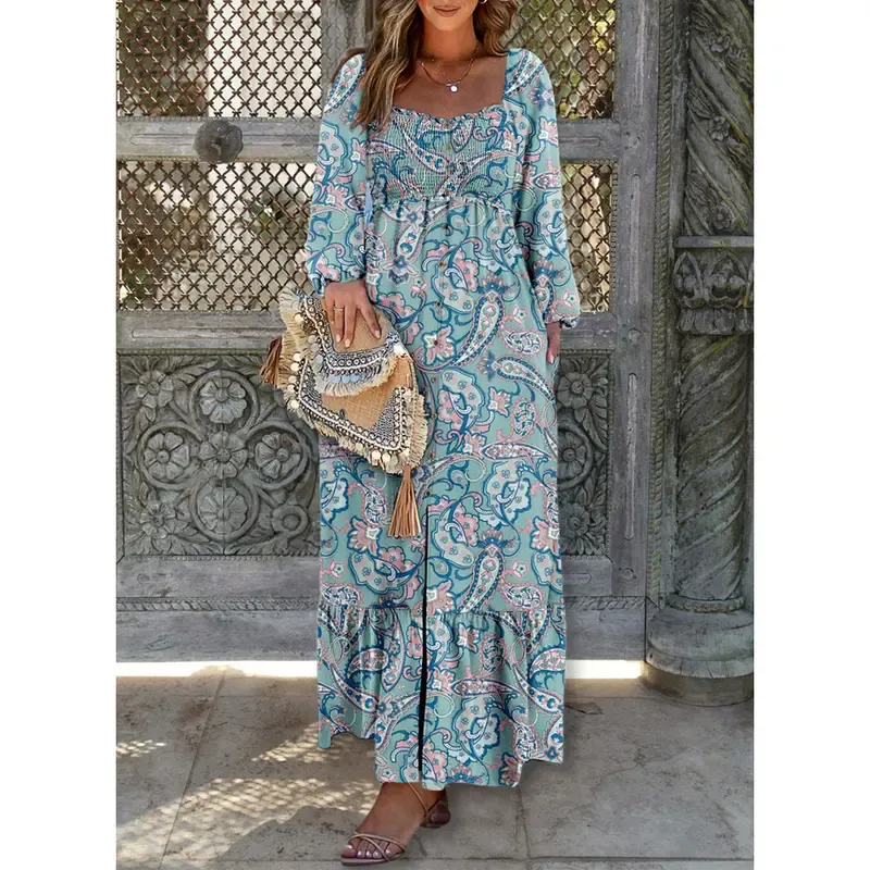 🔥Women's Bohemian FloralLong-Sleeve Dress