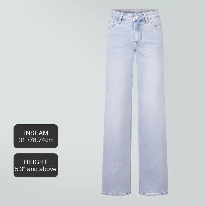 Mid-low Rise Baggy Jeans Stretchy Wide Leg for Women Distressed Pants