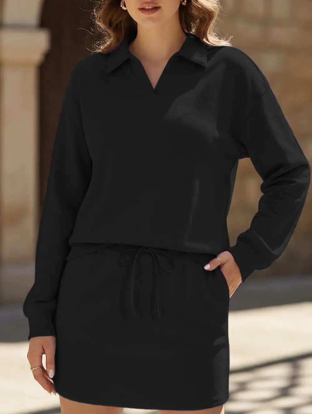 Sport Collar Top Skirt Set