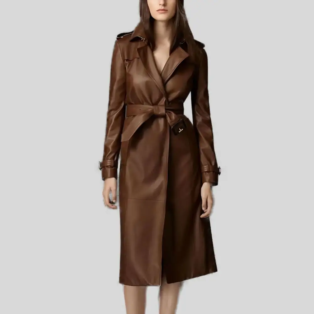 Belted Leather Trench Coat