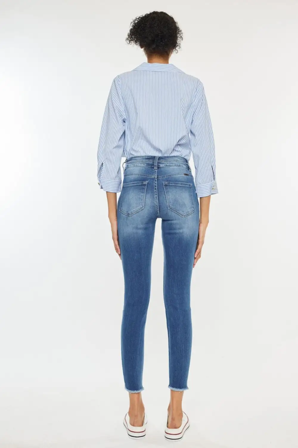 High Waist Raw Hem Distressed Denim Jeans