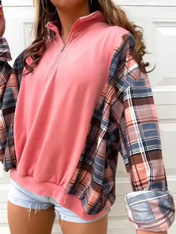 Plaid Velvet Crew Sweatshirt
