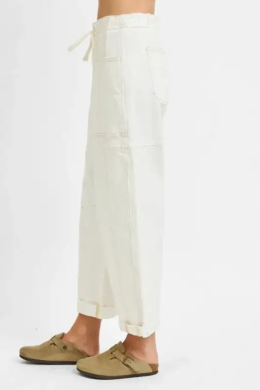 High-Rise Barrel-Leg Cropped Washed Straight Leg Jeans