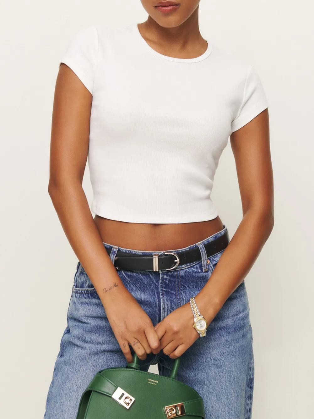 Cropped Crew Neck Knit Top