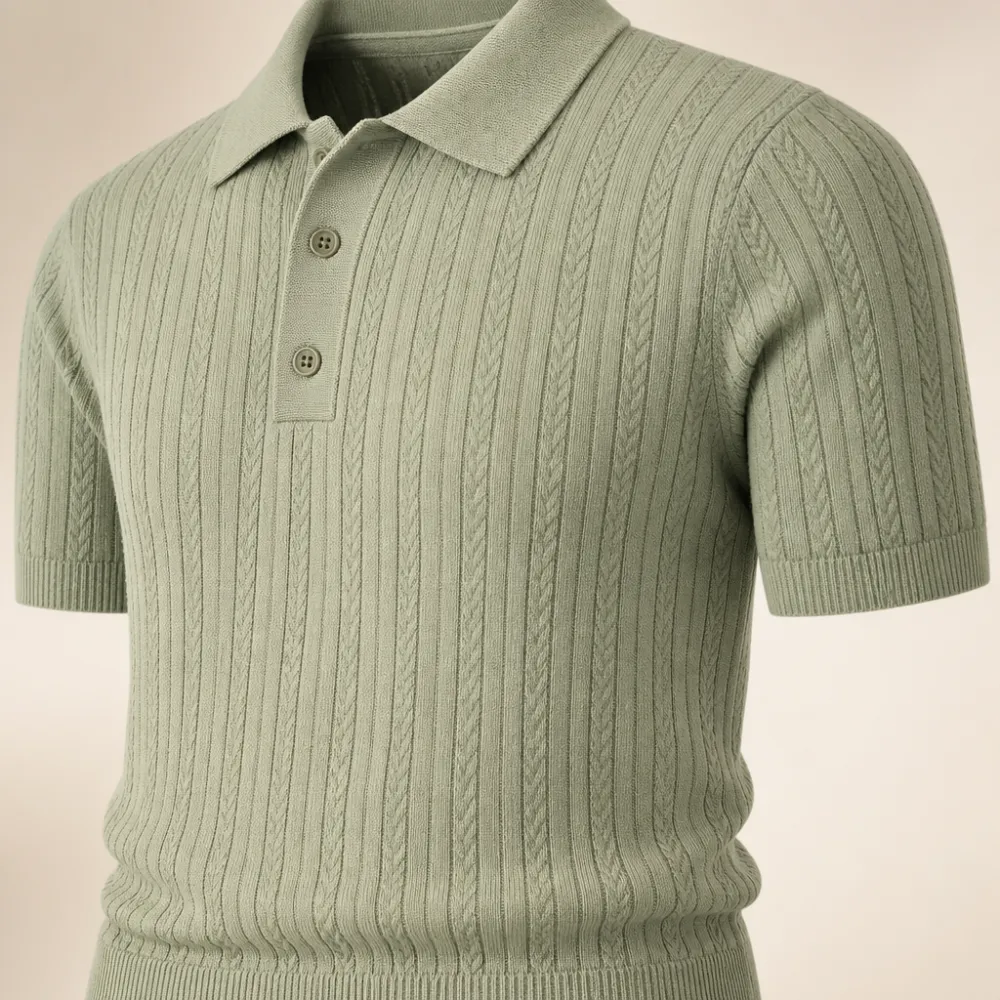 Men’s Textured Short Sleeve Knit Polo Shirt