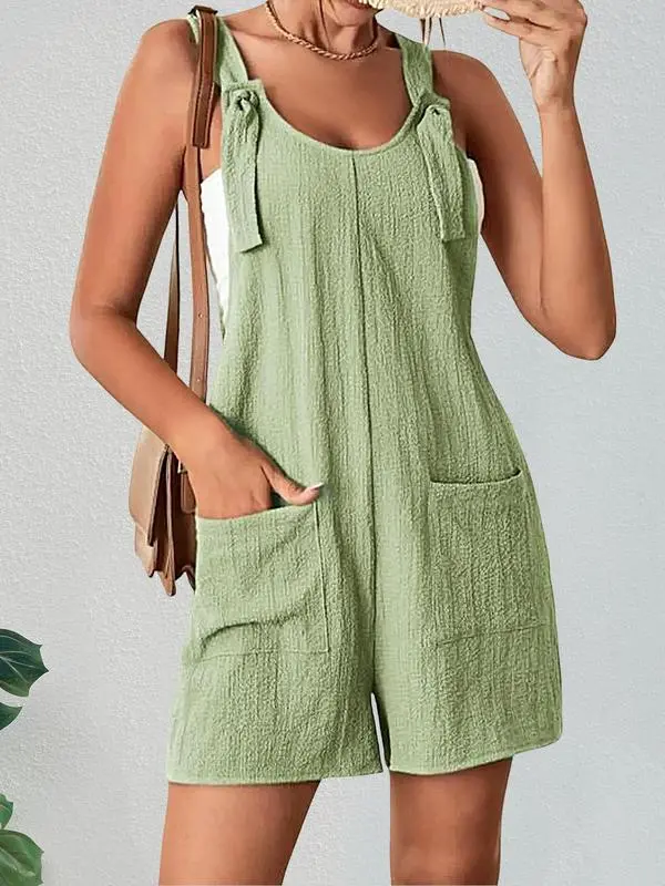 Women’s Textured Adjustable Straps Pockets Overalls – Casual Sleeveless One-Piece Romper for Summer