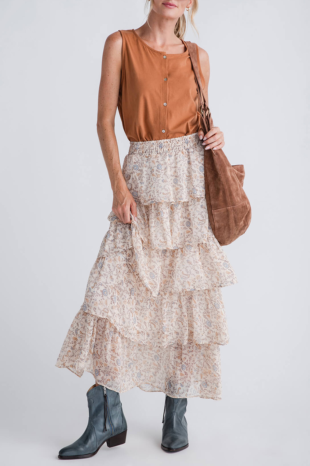 Wishlist Button Up Relaxed Crop Knit Tank Top - Camel