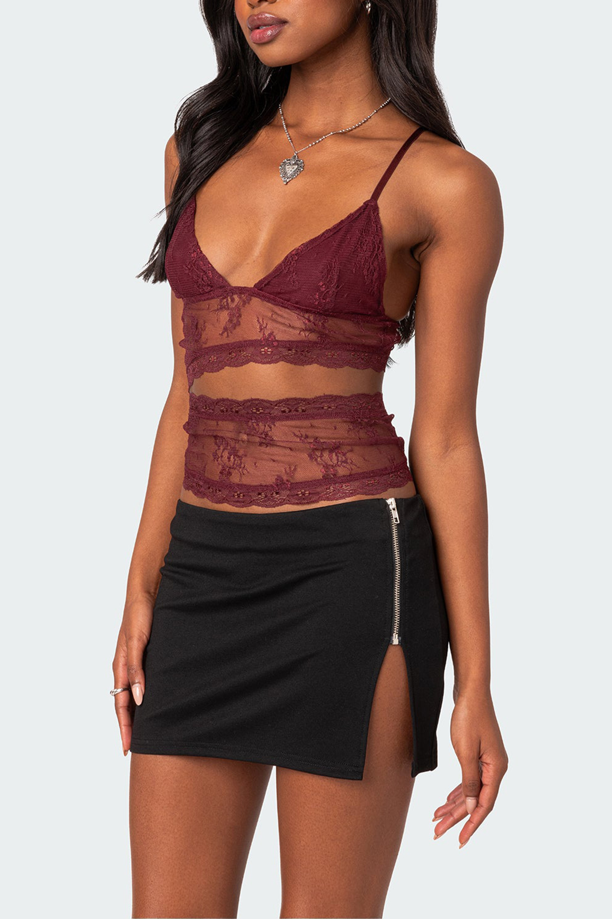Cut Out Sheer Lace Tank Top