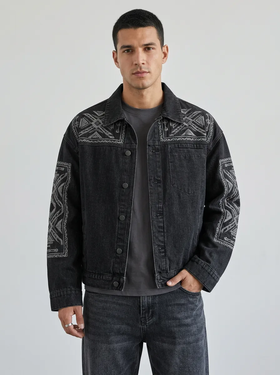 Men's Tribal Printed Denim Jacket
