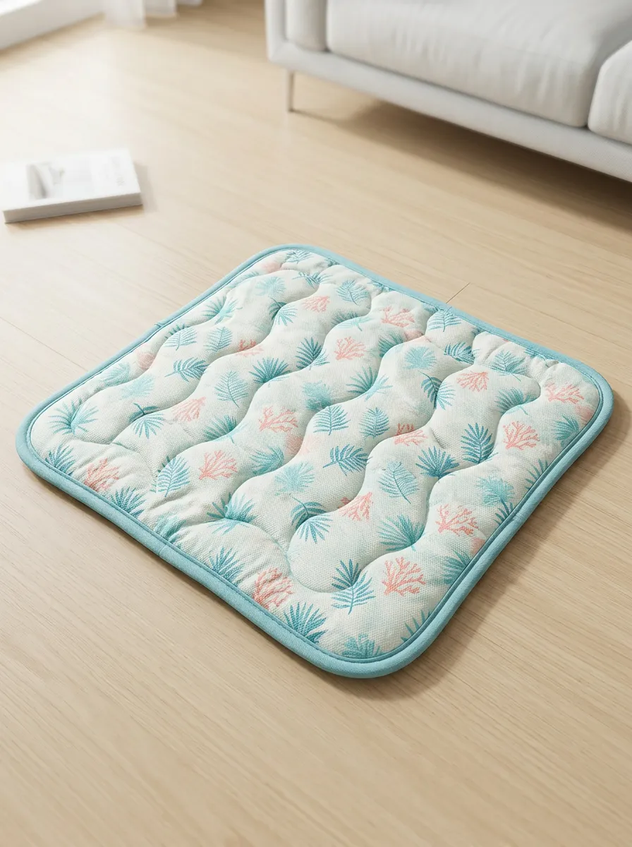 Coastal Summer Coral Leaf Pattern Cooling Mat