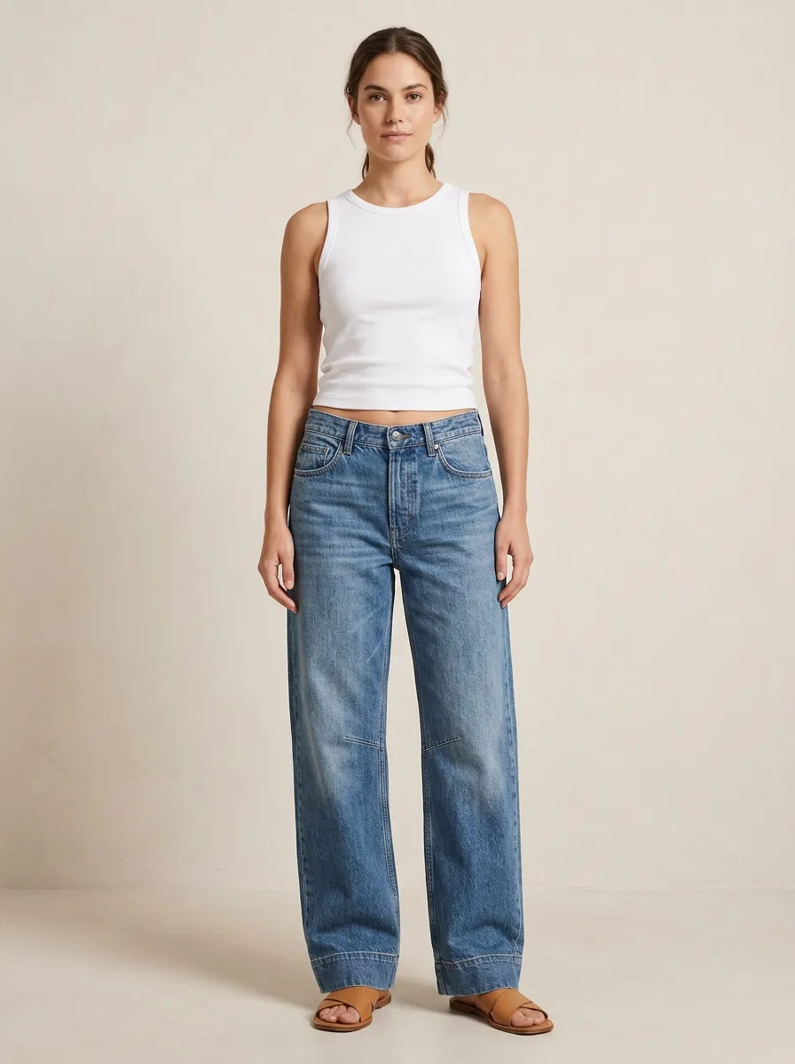 Women's Relaxed Washed Wide-Leg Denim Jeans