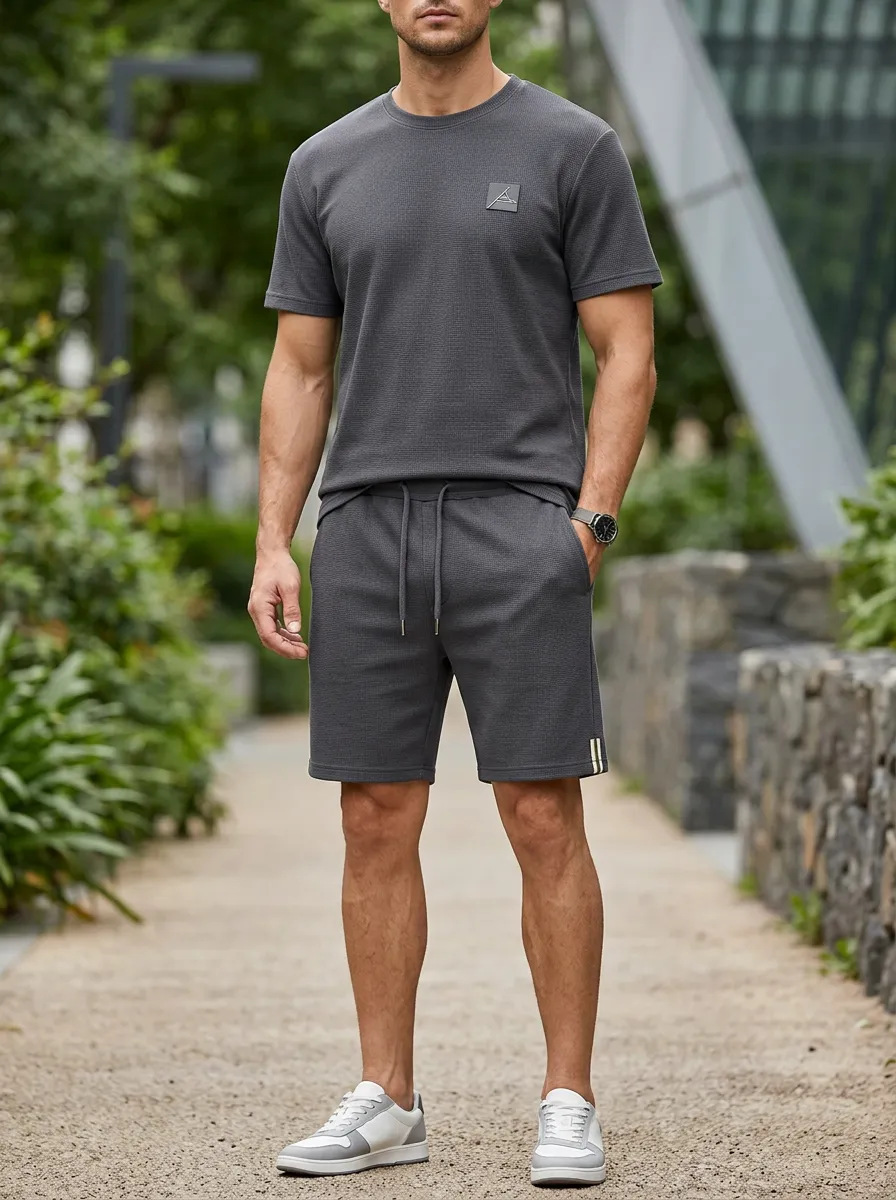 Everyday Waffle Texture Fit Men's T-Shirt And Shorts Set