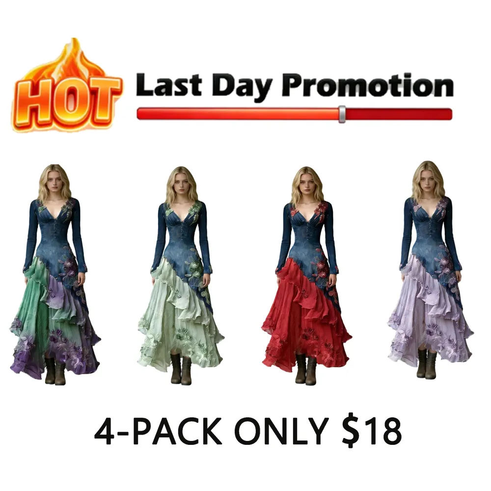 Women's Spring Elegant Flowers Irregular Ruffle Linen Dress