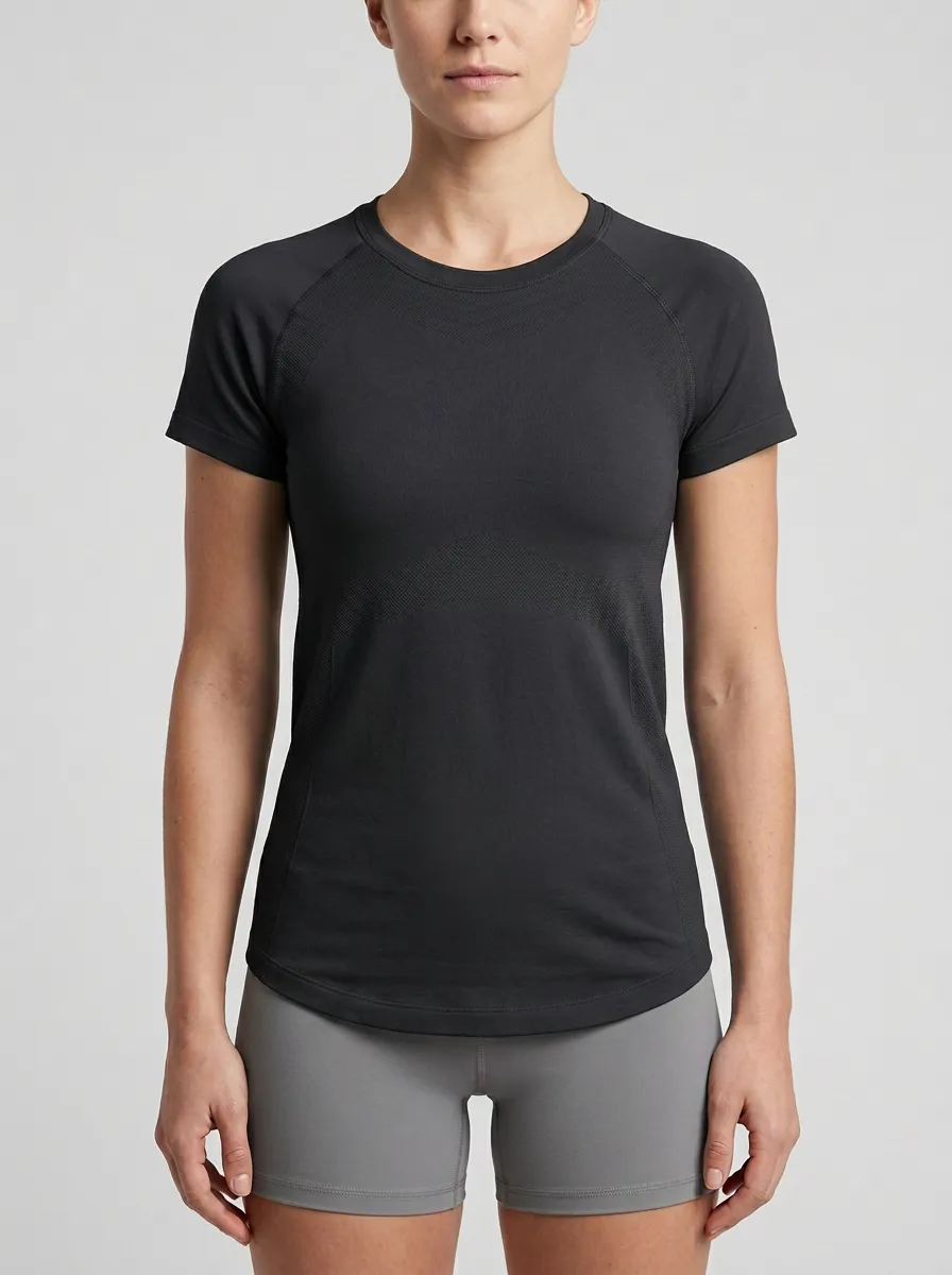 Women's Engineered-Knit Curved-Hem Seamless T-Shirt