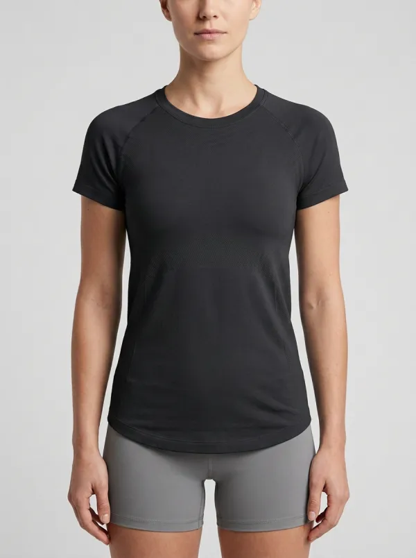 Women's Engineered-Knit Curved-Hem Seamless T-Shirt
