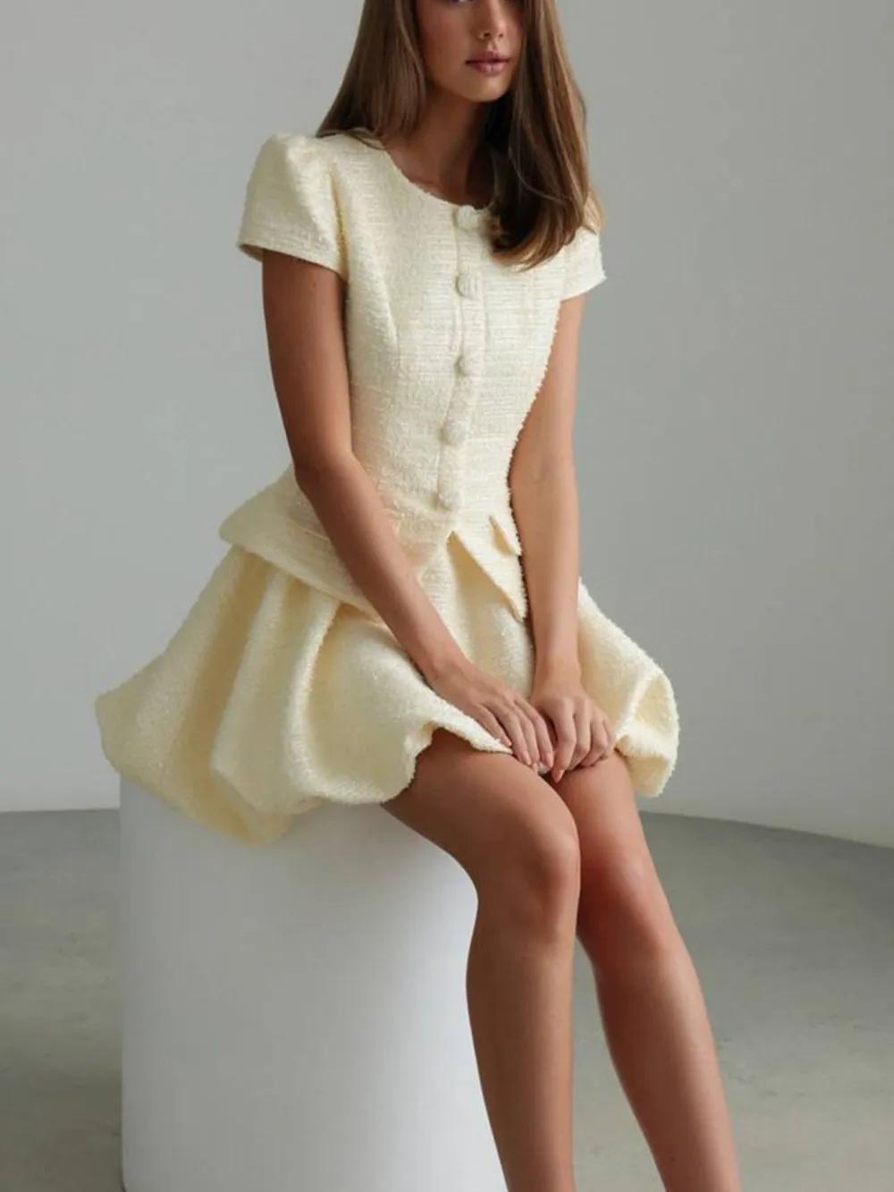 Natural Button Front Short Sleeve Coordinated Sets