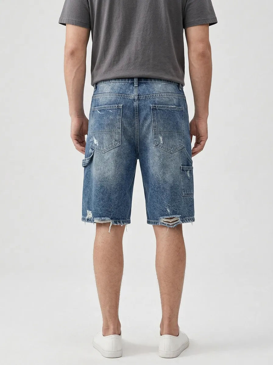 Men's Modern Distressed Raw Hem Street Inspired Distressed Denim Shorts