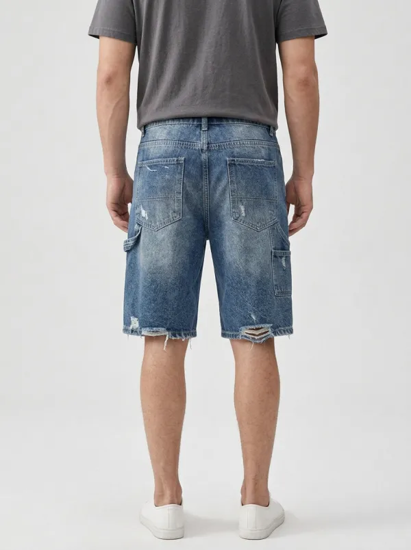 Men's Modern Distressed Raw Hem Street Inspired Distressed Denim Shorts