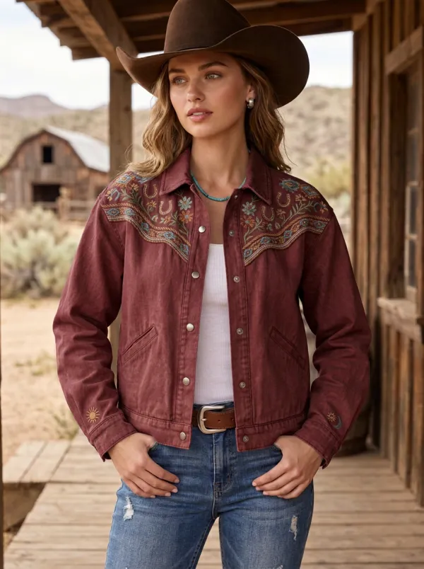 Women's Classic Western Cowgirl Horseshoe Horse Floral Jacket