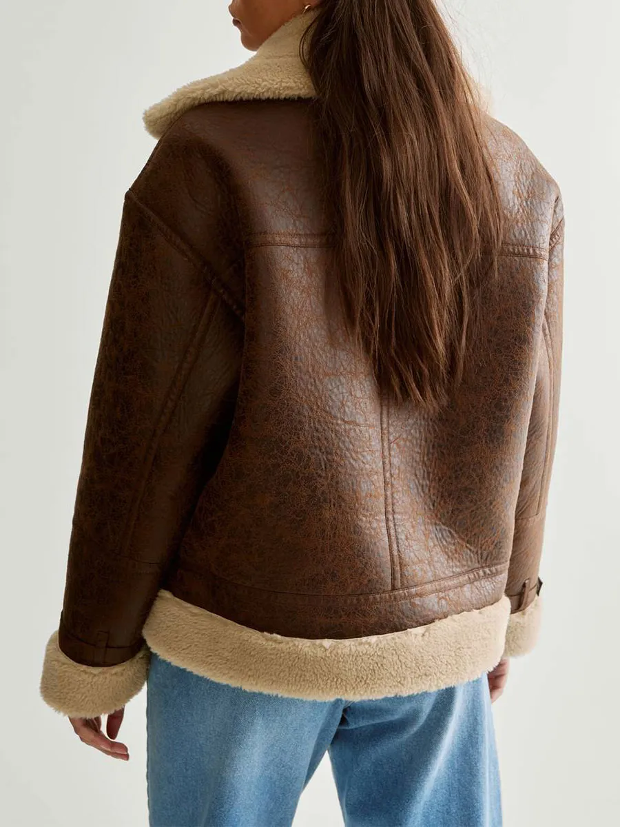 Women'S Vintage Leather & Shearling Cropped Jacket