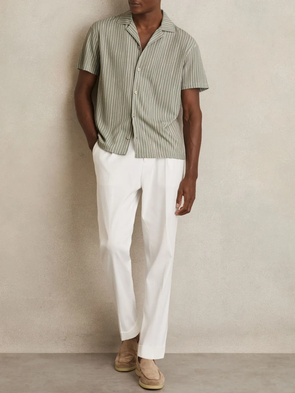 Vintage Striped Cuban Collar Men's Shirt