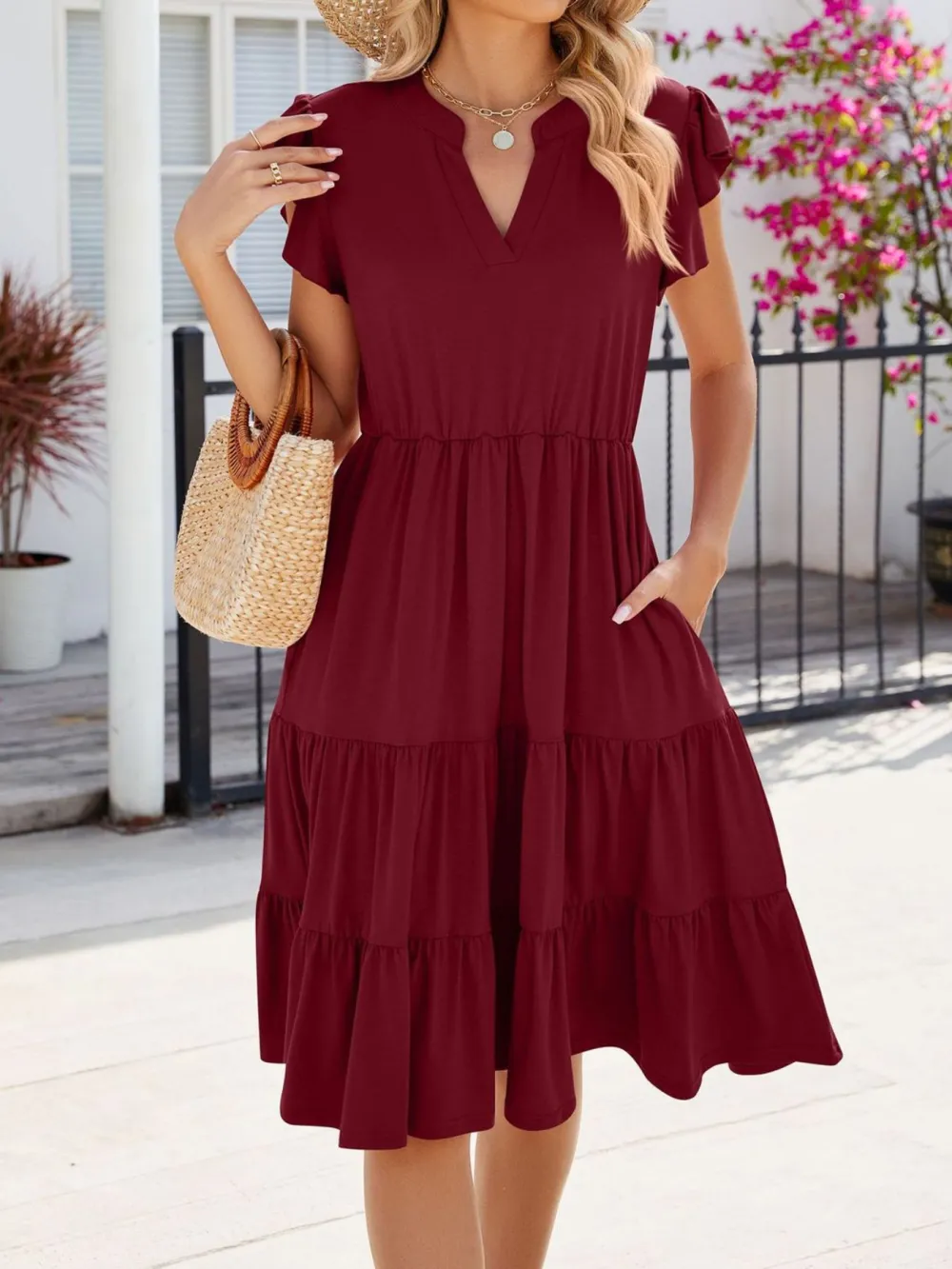 Clean Line Ruffle Tiered Midi Dress