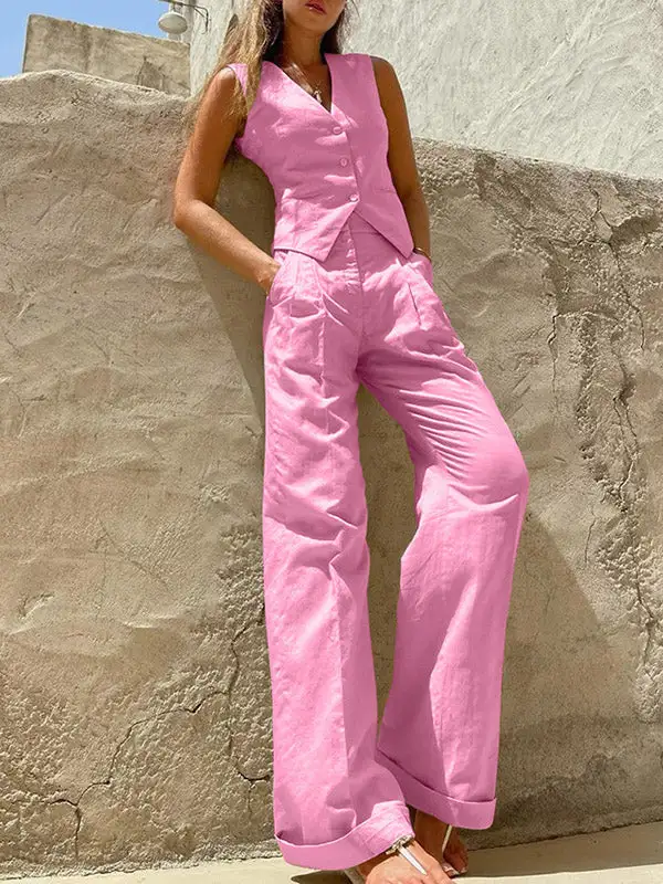 High Waist Relaxed Top And Pants Set