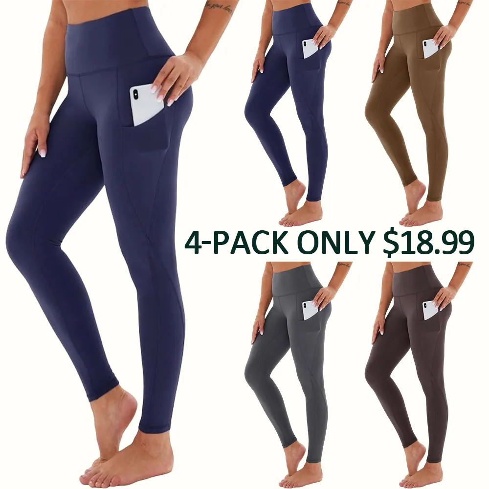 Women's High Waisted Tummy Control Leggings With Pockets – Non See-Through Stretchy Yoga Pants For Workout