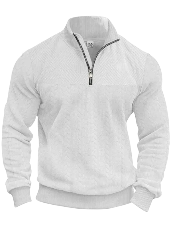 Men's solid color half-zip stand collar sweater