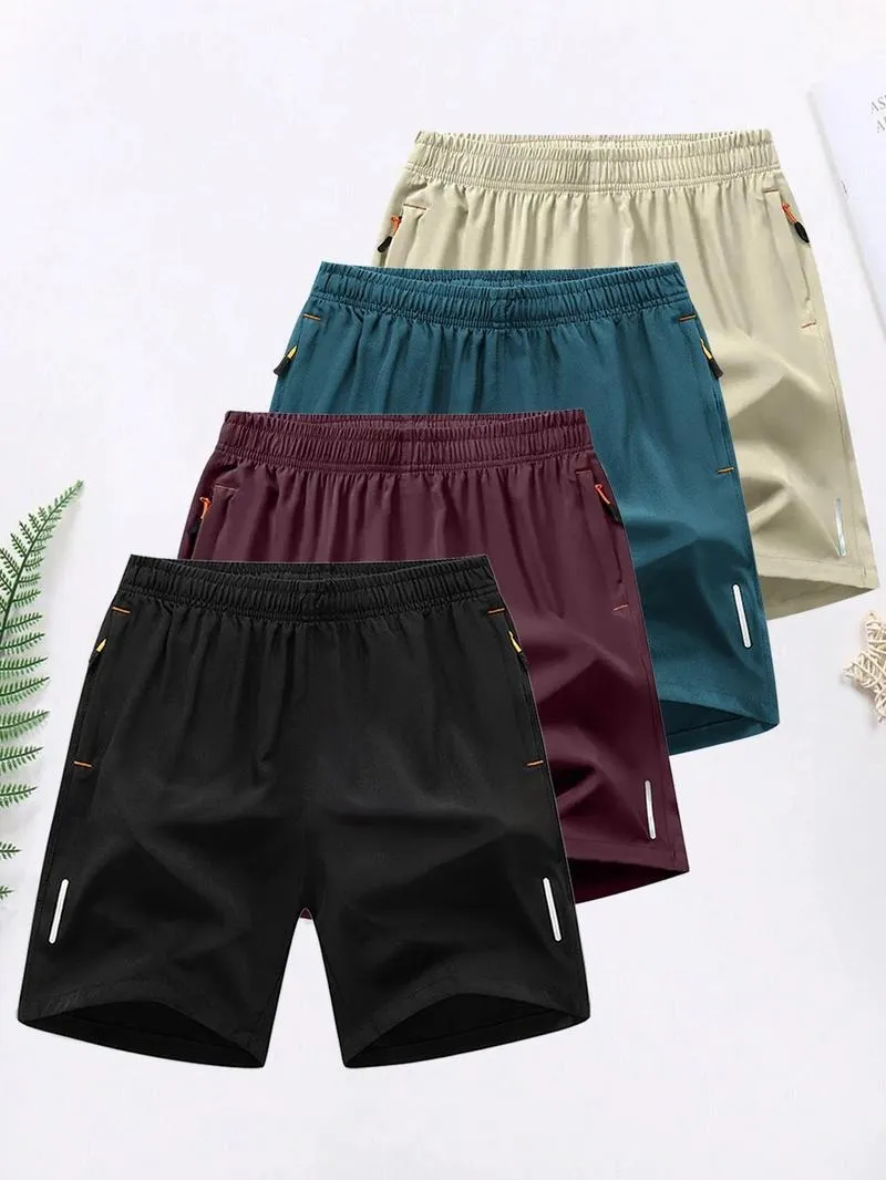 Men's Solid Color Zipper Pocket Shorts