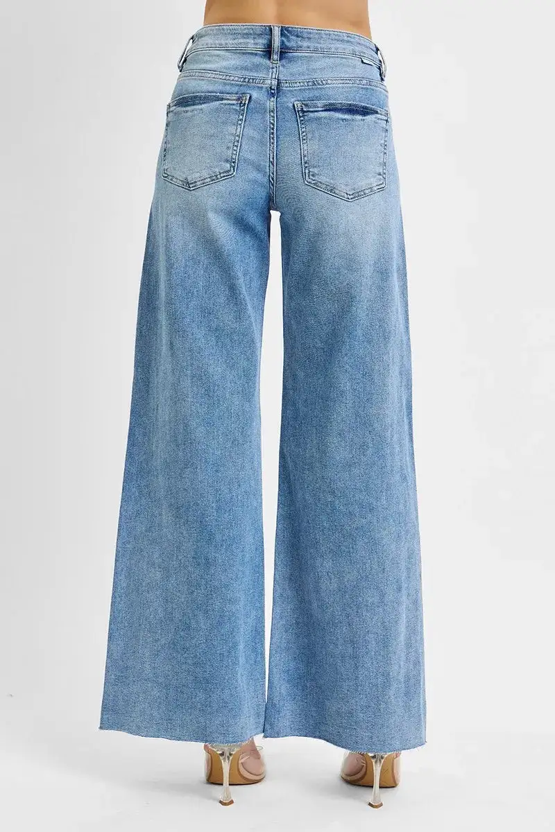 Everyday High Rise Raw Hem Wide Leg Jeans