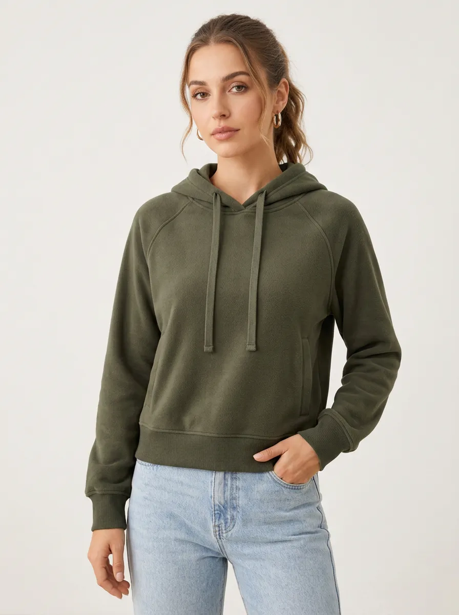 Women's Casual Olive Green Solid Color Long Sleeve Pullover Hoodie