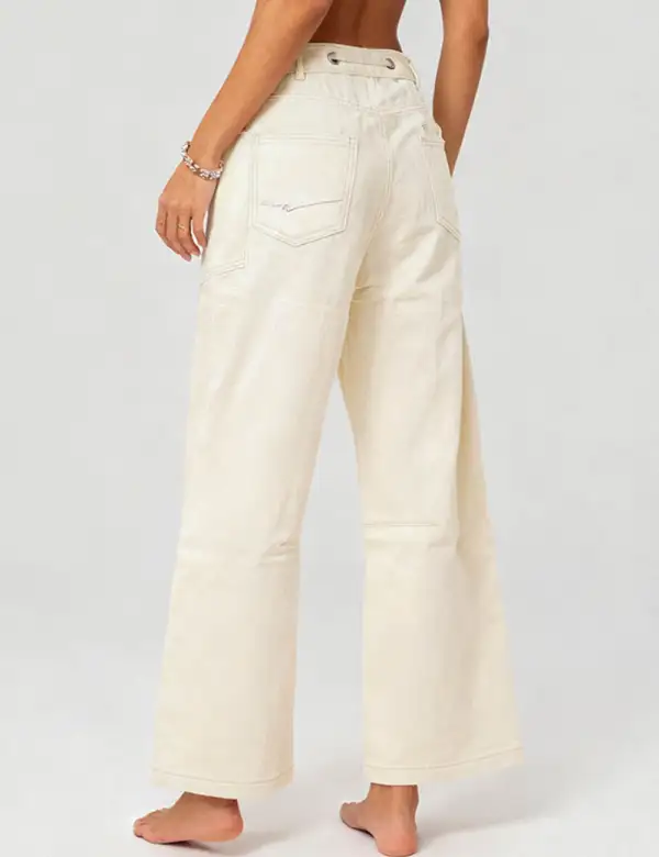 Distressed Wide Leg Patch Pocket Denim Pants