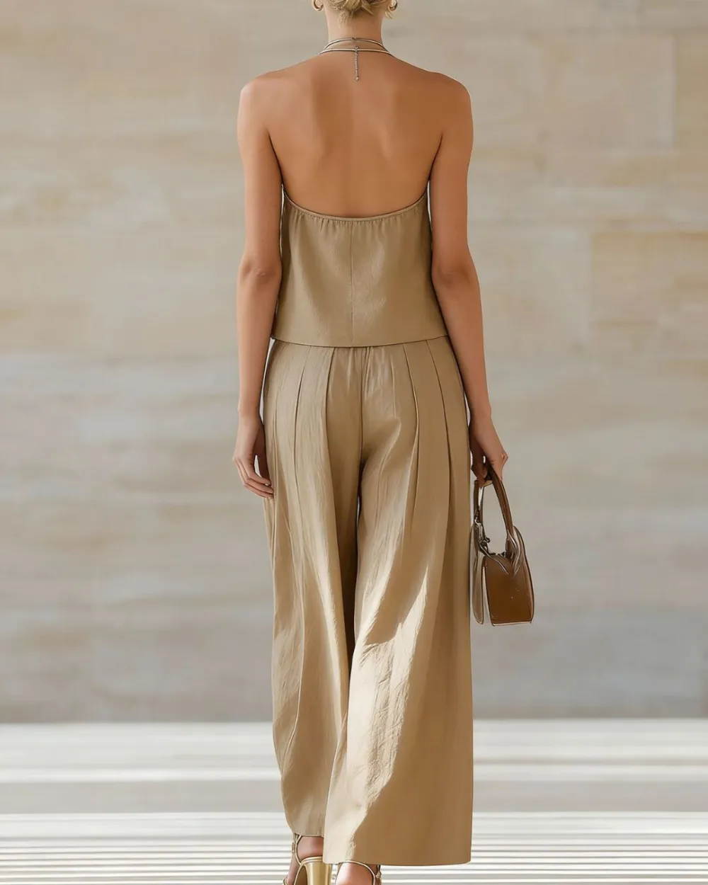 Sleeveless Vest and Wide-Leg Pants Set Two-Piece Lace-Up Outfit