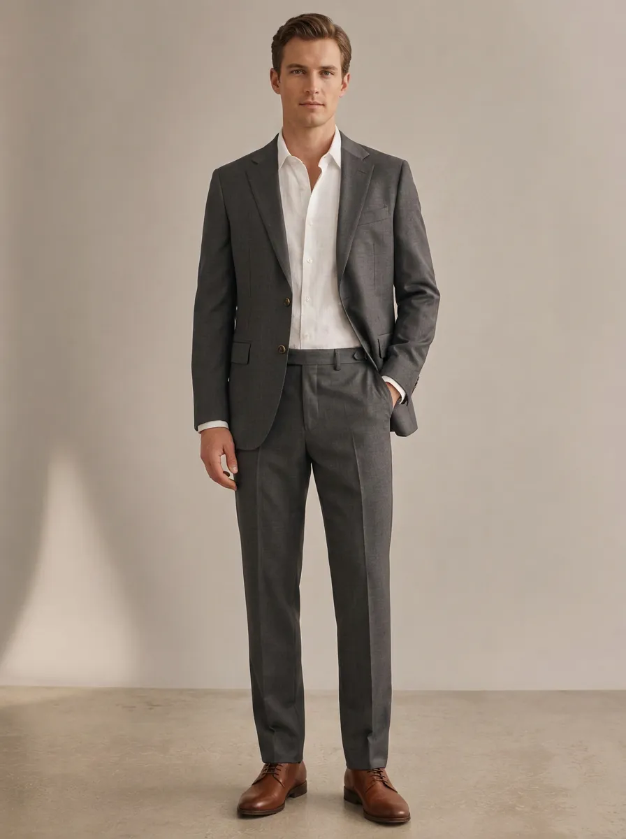 Men's Regular Fit Business Formal Charcoal Grey Tailored Suit Set