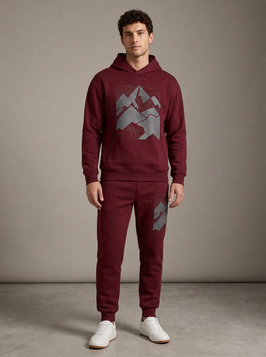 Men's Outdoor Hiking Lover Mountain Topographic Printed Tracksuit