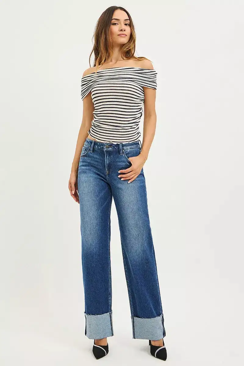 Classic Mid Rise Wide Leg Denim Jeans
