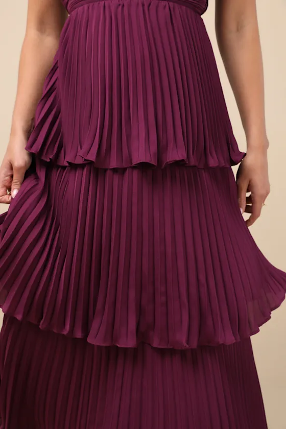 Cascading Crush Light Blue Tiered Bustier Midi Dress