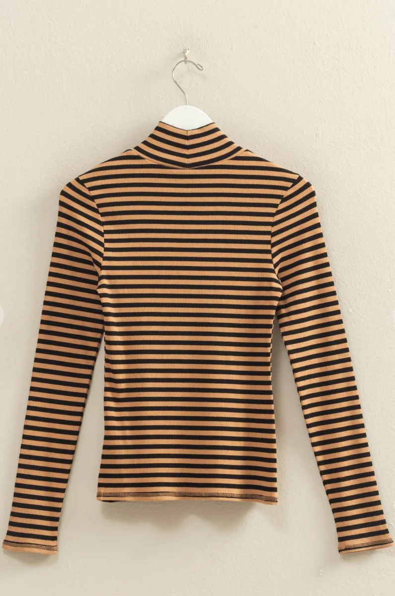 Striped Fitted Turtleneck Top